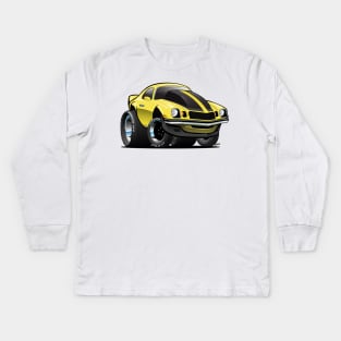 Seventies Classic American Muscle Car Cartoon in Yellow and Black Kids Long Sleeve T-Shirt